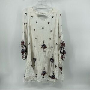 Free People Embroidered Bohemian Dress Long Sleeve Mini White Festival Size‎ XS